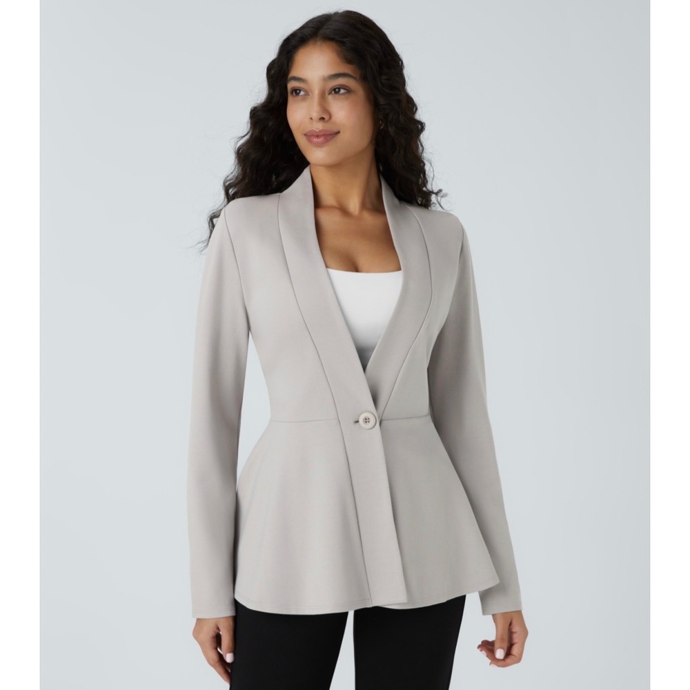 Halara Women V Neck Single Front Button Peplum Work Jacket Grey Size M